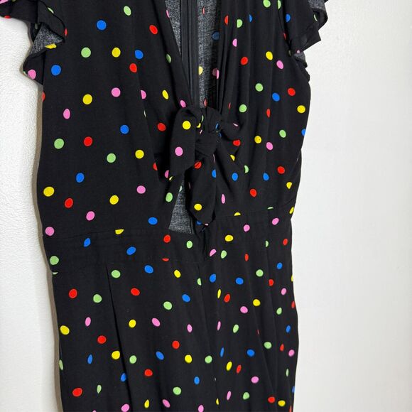 Eloquii 16 Black Polka Dot Wide Leg Jumpsuit Retro 70s Vibes Statement Piece - Picture 3 of 8